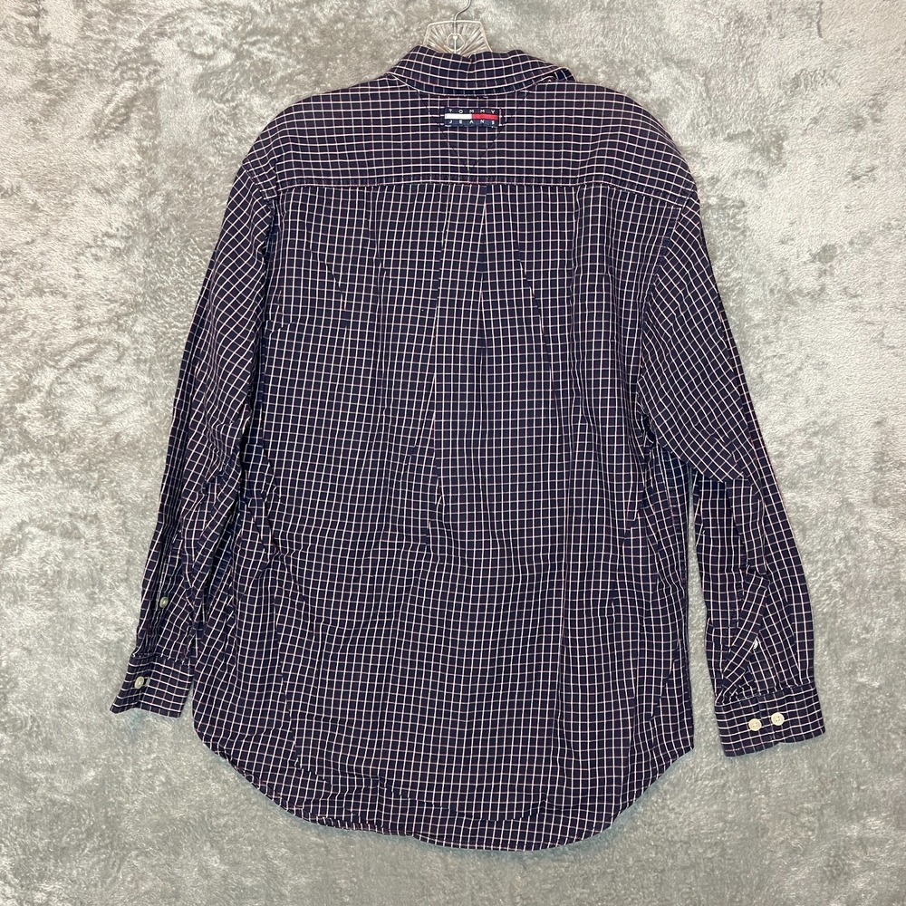 Vtg Tommy Jean Men Preppy Casual Plaid Embroidered Logo Spellout Button Shirt S - Picture 2 of 12